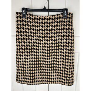 Talbots Tan Black Houndstooth Wool Blend Pencil Skirt Career Academia Sz 10P